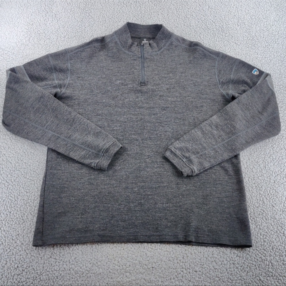Kuhl Woll Sweater Men's 2XL Gray Long Sleeve Quarter Zip Pullover Thumb Holes